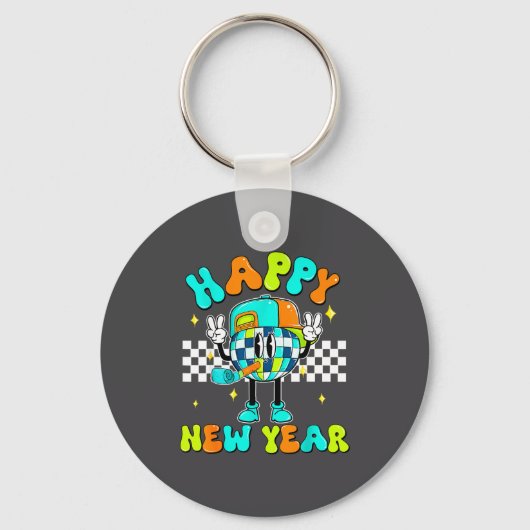 Checkered Happy New Year 2026 Disco Ball New Year  Sleutelhanger (Voorkant)