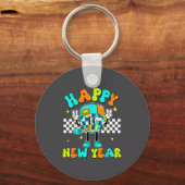 Checkered Happy New Year 2026 Disco Ball New Year  Sleutelhanger (Voorkant)