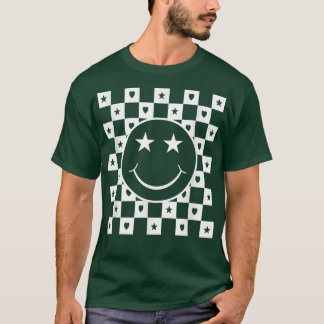 Checkered Happy Smiling Face Graphic Funny  T-shirt