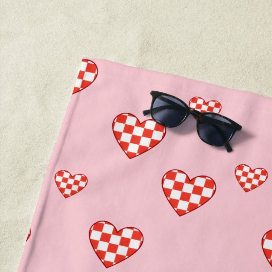 Checkered Heart Valentine Conquette Script Name Strandlaken (In situ)