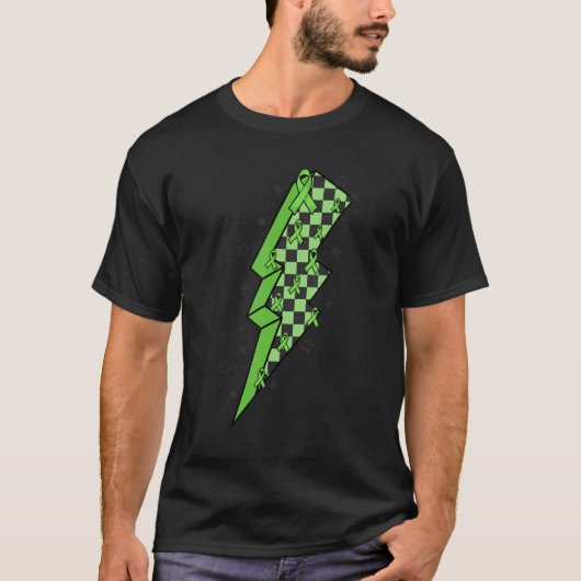 Checkered Lightning Green Ribbon Depression Screen T-shirt (Voorkant)