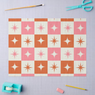 Checkered Mid Century Atomic Stars Pink Orange  Tissuepapier