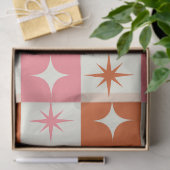 Checkered Mid Century Atomic Stars Pink Orange  Tissuepapier (Geschenk)