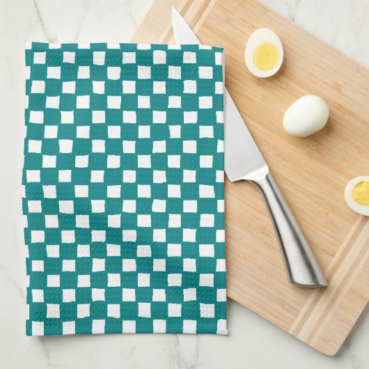 checkered pattern (teal) theedoek (Quarter Fold)