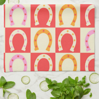 Checkered Retro Horseshoe in Orange red and Pink  Theedoek