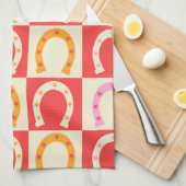 Checkered Retro Horseshoe in Orange red and Pink  Theedoek (Quarter Fold)