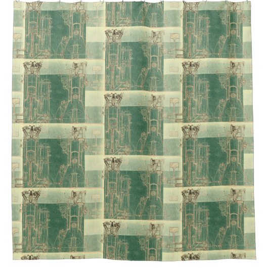 CHecKeRed SchEmaTic bluePrinT SePia  ENGinE Douchegordijn (Voorkant)