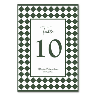 Checkered Simple Modern Dark Green Wedding Kaart