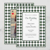 Checkered Simple Modern Dark Green Wedding Kaart (Voorkant / Achterkant)