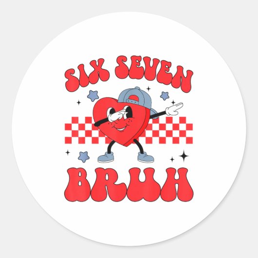 Checkered Six Seven Bruh Hearts 67 Valentines Day  Ronde Sticker (Voorkant)