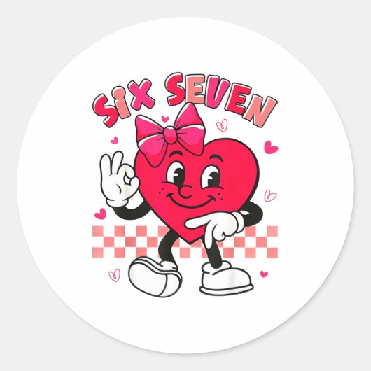 Checkered Six Seven Cool Hearts 67 Valentines Day  Ronde Sticker (Voorkant)