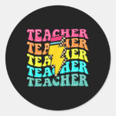 Checkered Teacher Bolt Lightning Back To School Te Ronde Sticker (Voorkant)