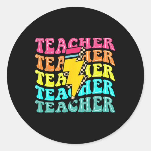 Checkered Teacher Bolt Lightning Back To School Te Ronde Sticker (Voorkant)