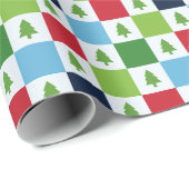 Checkers kerstboom patroon - rood, groen, blauw cadeaupapier (Rol Hoek)