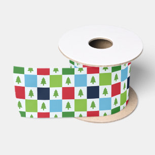 Checkers kerstboom patroon - rood, groen, blauw lint