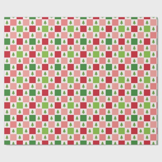 Checkers kerstboom patroon - rood, roze, groen cadeaupapier (Vlak)