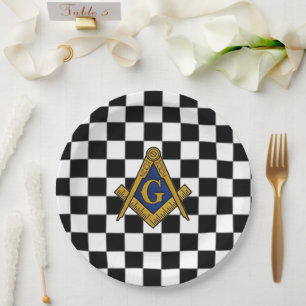 Checkers vrijmetselaars plein en kompas papieren bordje