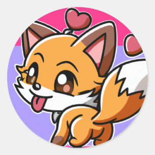 Checkie Cute Kawaii Chibi Fox Ronde Sticker