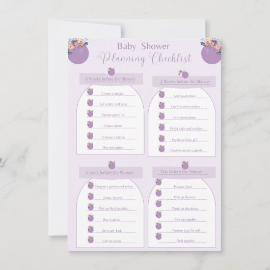 Checklist Baby shower Paarse-meisjesventilator Kaart (Voorkant)