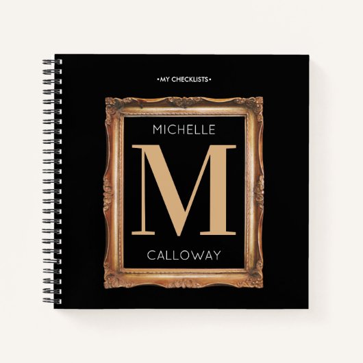 Checklist Chic Black & Gold Monogram Notitieboek (Voorkant)