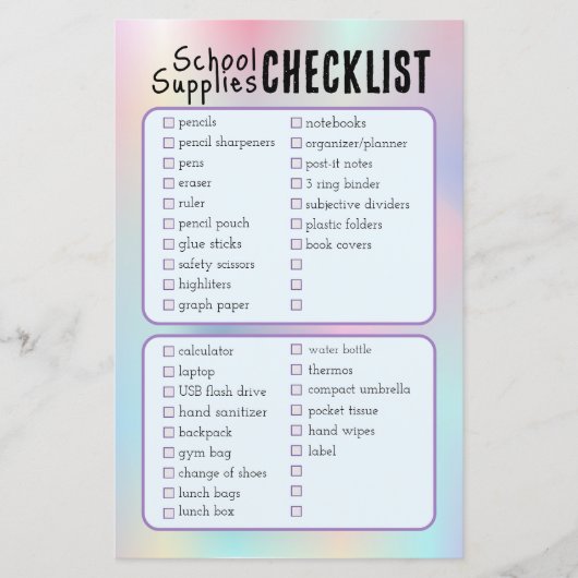 checklist schoolbenodigdheden (Voorkant)