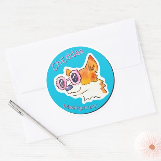 Cheddar de Corgi met zonnebril Ronde Sticker (Envelop)