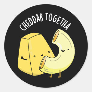 Cheddar Samen Grappige Voedselgrap Donkere BG Ronde Sticker