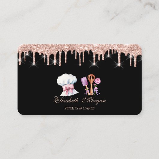 Cheef Tools Flowers Rose Gold Drips Bakery Visitekaartje (Voorkant)