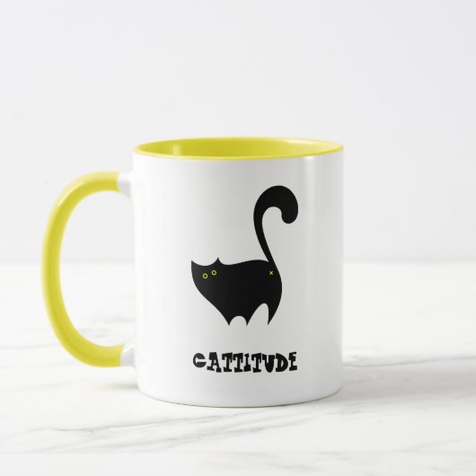 Cheeky Black Cat met Cattitude Funny Mok (Links)