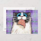 Cheeky Cat Eating Salmon Briefkaart (Voorkant / Achterkant)