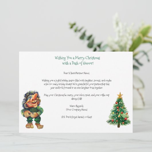 Cheeky Christmas Troll en Tree Delight Feestdagenkaart (Staand voorkant)