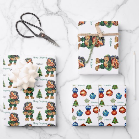 Cheeky Christmas Troll en Tree Delight Inpakpapier Vel (Voorkant)