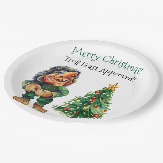 Cheeky Christmas Troll en Tree Delight Papieren Bordje (Gekanteld)
