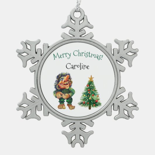 Cheeky Christmas Troll en Tree Delight Tin Sneeuwvlok Ornament (Voorkant)