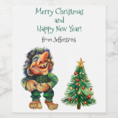 Cheeky Christmas Troll en Tree Delight Wijn Etiket (Enkel label)