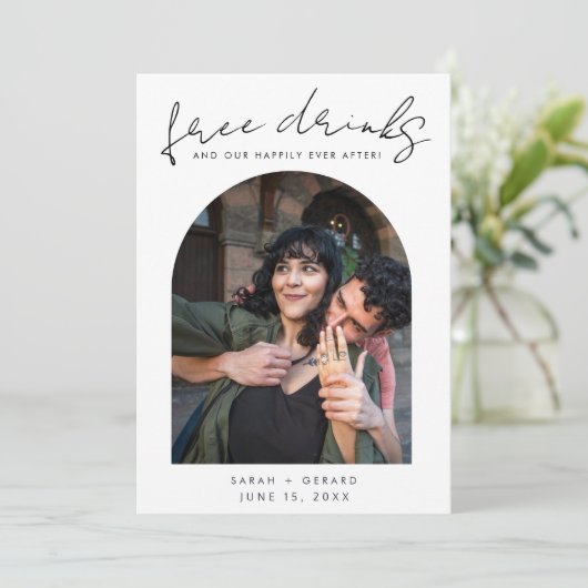 Cheeky Gratis Drinken Fotobruiloft Bewaar de datum Save The Date (Staand voorkant)