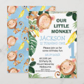 Cheeky Little Monkey Bananas Boys 1st Birthday Kaart (Voorkant / Achterkant)