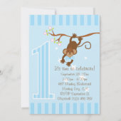 Cheeky Monkey Blue Stripes 1st Birthday Party Kaart (Achterkant)