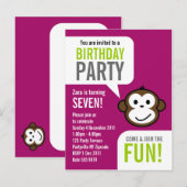 Cheeky Monkey Invitation 2 [paarse] Uitnodiging Briefkaart (Voorkant / Achterkant)