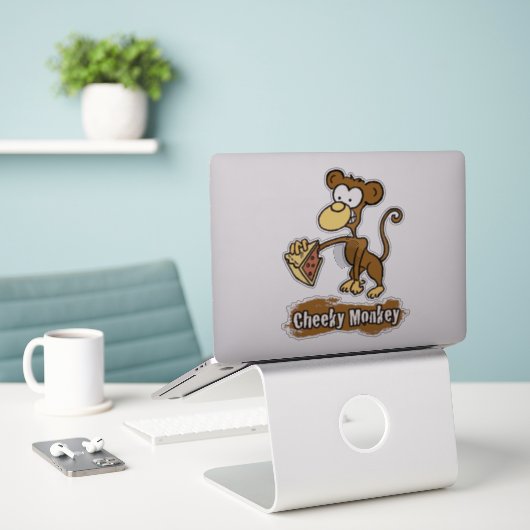 Cheeky Monkey-ontwerp Sticker (Laptop op bureau)