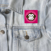 Cheeky Monkey [roze+hete roze] Vierkante Button 5,1 Cm (In situ)