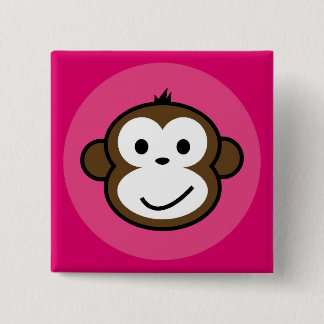 Cheeky Monkey [roze+hete roze] Vierkante Button 5,1 Cm