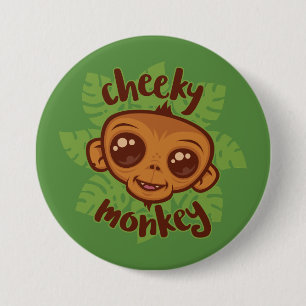 Cheeky Monkey Schattigee Cartoon Primate Tekening Ronde Button 7,6 Cm