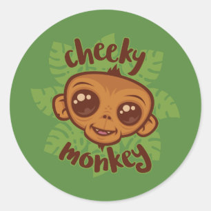 Cheeky Monkey Schattigee Cartoon Primate Tekening Ronde Sticker