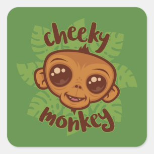 Cheeky Monkey Schattigee Cartoon Primate Tekening Vierkante Sticker