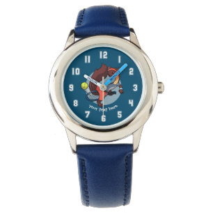 Cheeky Pine Marten Tennis Trick Shot Cartoon Horloge