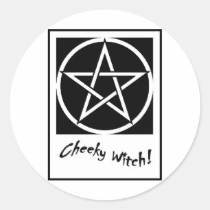 Cheeky Witch Pentagram Collectie (zwart-wit) Ronde Sticker