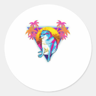 Cheems Dog Funny Shiba Inu Meme 80's Retro Ronde Sticker