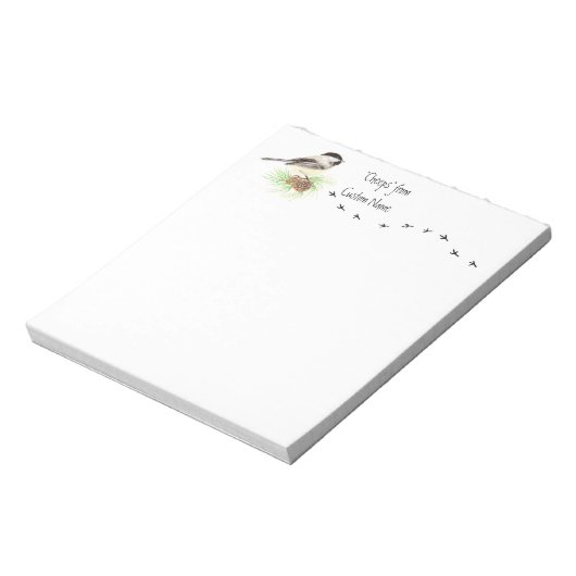"Cheeps from Custom Name" Chickadee, Bird Tracks Notitieblok (Gedraaid)