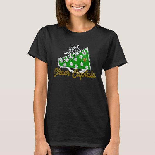Cheer Captain Green Megaphone Heart Flower Accent T-shirt (Voorkant)